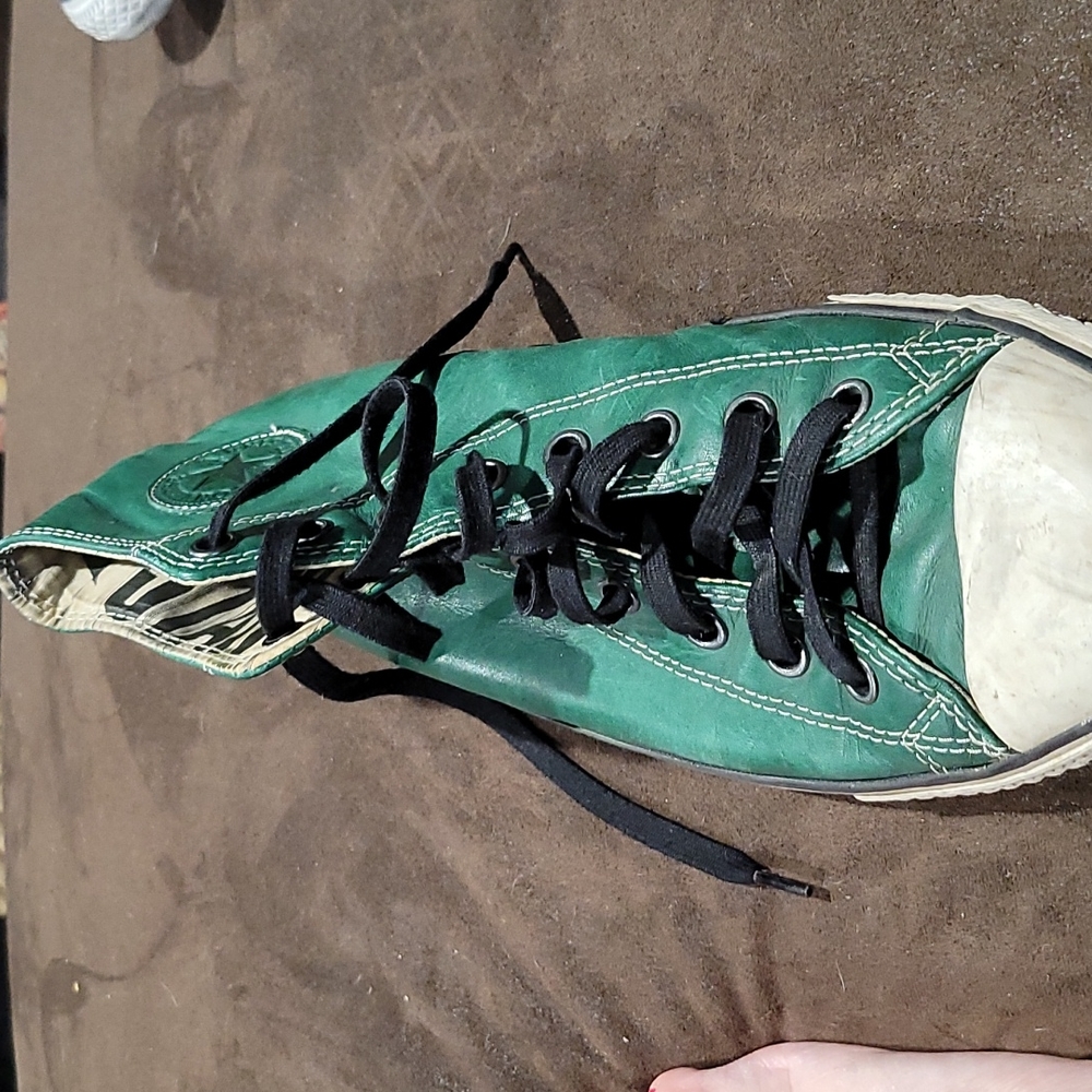 High top green leather John Varvatos leather converse 101/2